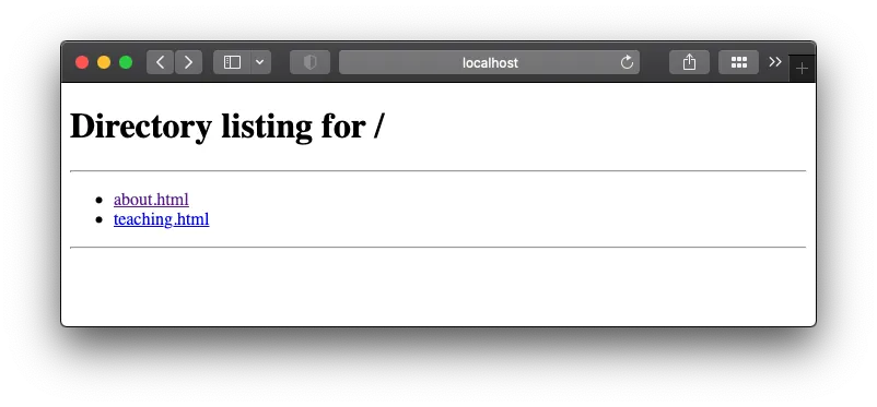 The index page at localhost:8000